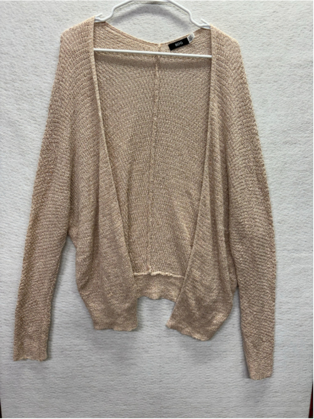 BDG Urban Outfitters Cardigan S/P Metallic Gold Open Knit Draped Dolman Sweater